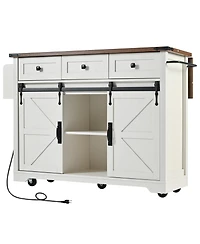 Casainc 53.7" Rolling Kitchen Cart with Barn Doors, Drop Leaf, Power Outlet and Spice Rack (No Stools)