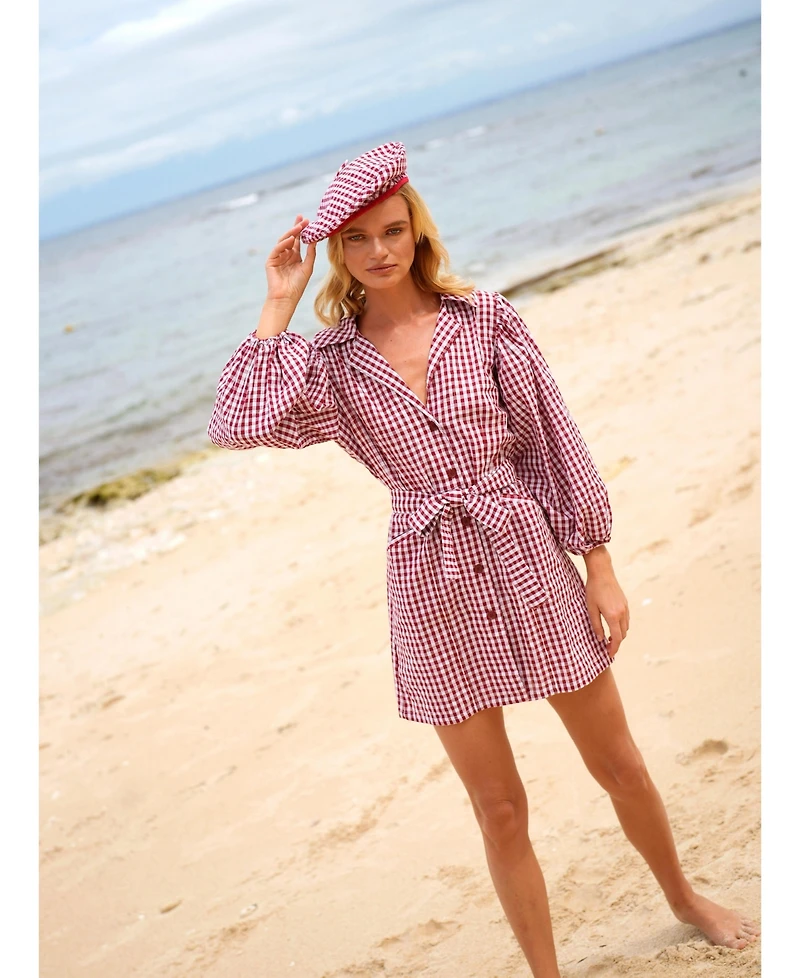 Simone Gingham Beret Hat In Red