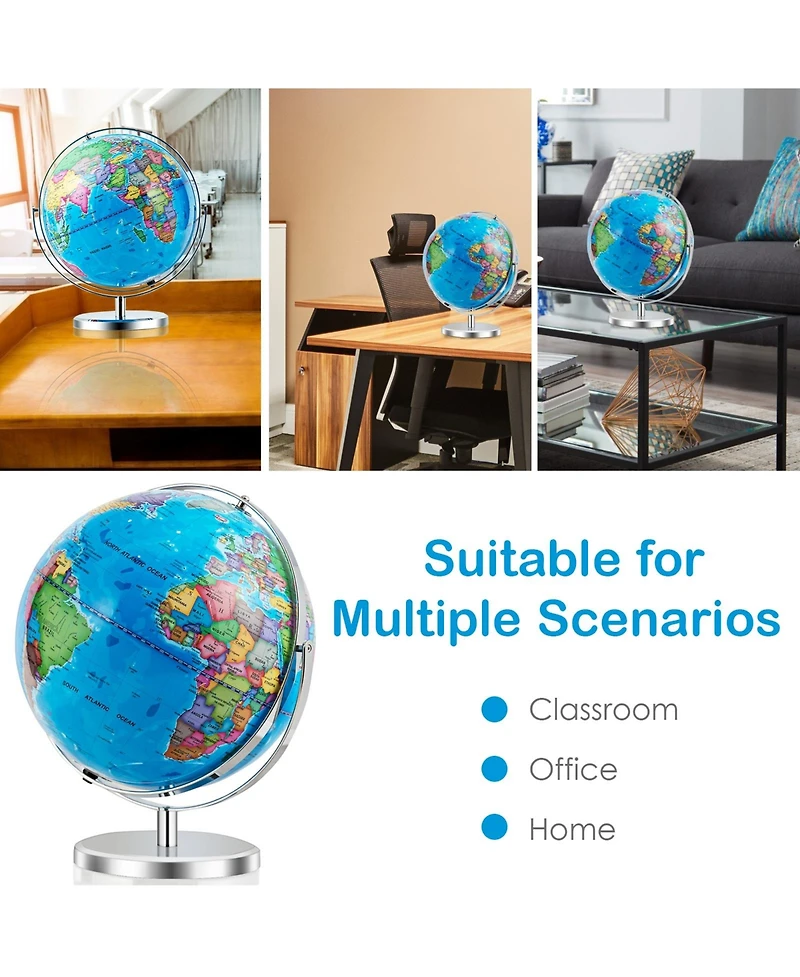 13" Illuminated World Globe 720° Rotating Map with Led Light
