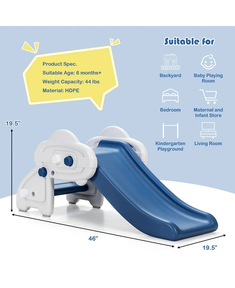 Kids Slide, Freestanding Baby Mini Play Climber Slide Set Hdpe/Anti-Slip Foot Pads/Non-Slip Widened Pedals for Indoor Outdoors Use (Blue)