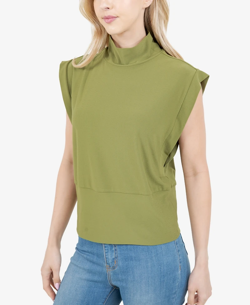 Fever Women's Mock Neck Banded Sleeveless Top