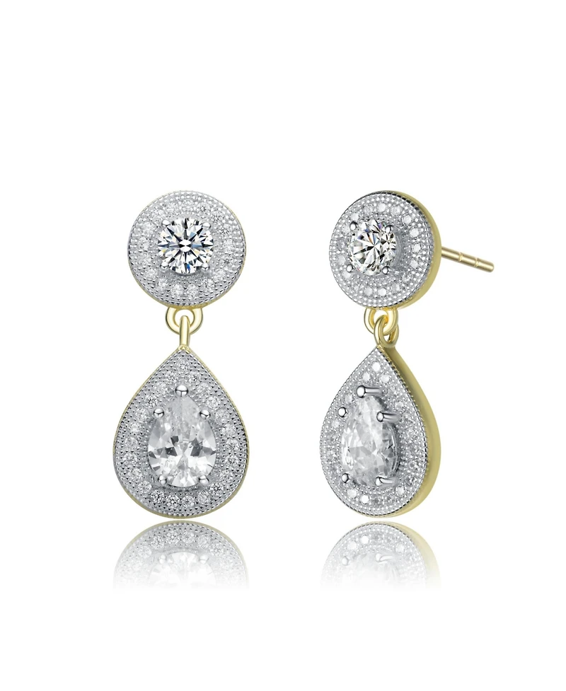 Genevive Sterling Silver Two-Tone with Clear Cubic Zirconia Teardrop Earrings