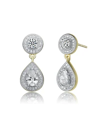 Genevive Sterling Silver Two-Tone with Clear Cubic Zirconia Teardrop Earrings