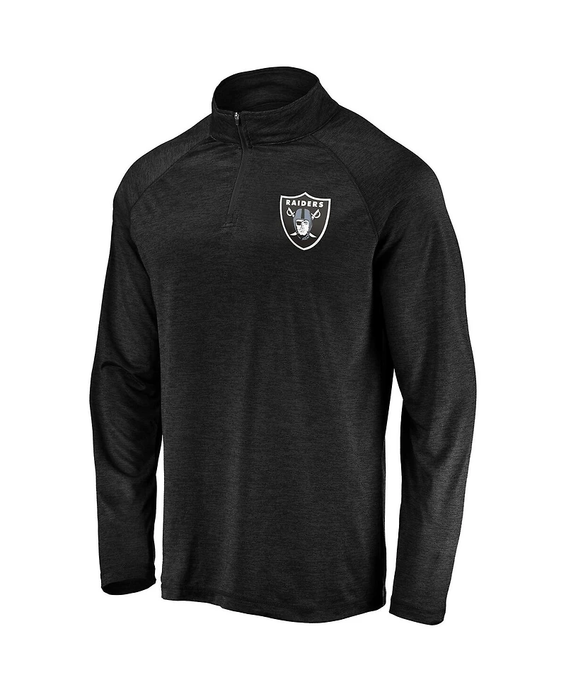 Fanatics Men's Black Las Vegas Raiders Striated Primary Logo Raglan Quarter-Zip Pullover Jacket