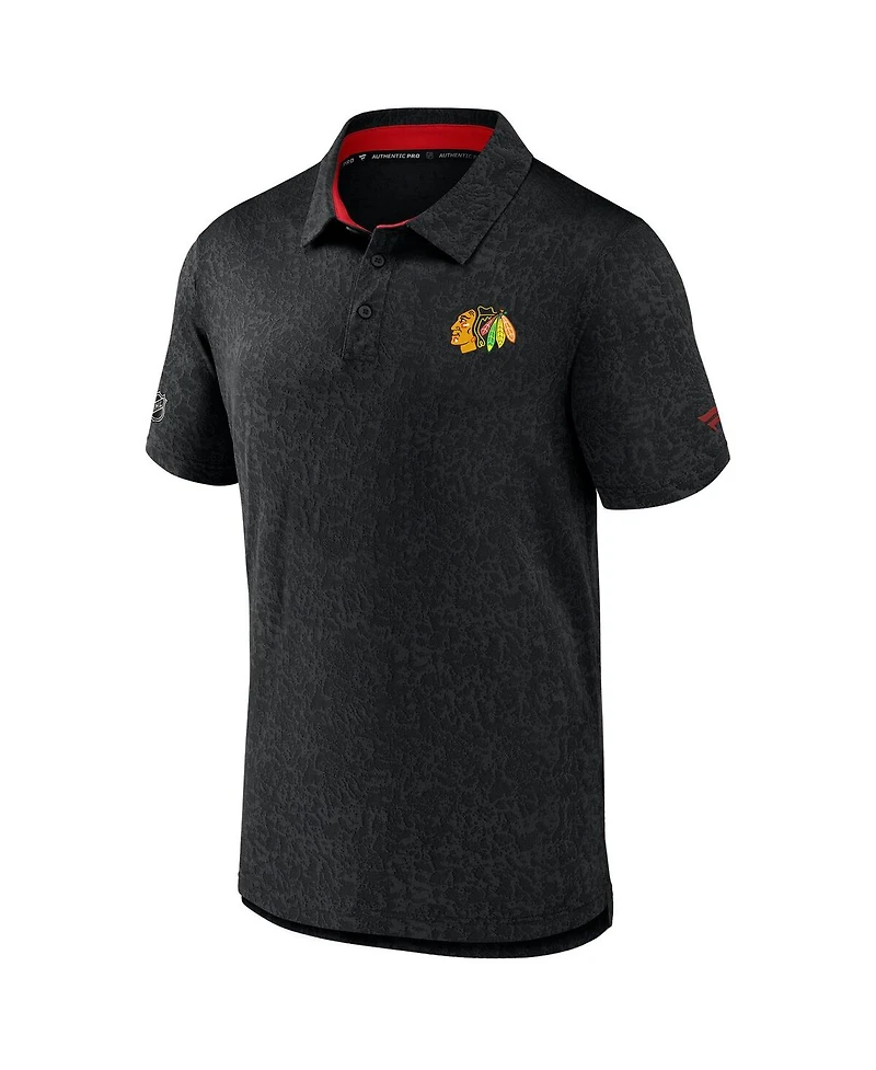 Fanatics Men's Black Chicago Blackhawks Authentic Pro Jacquard Polo Shirt