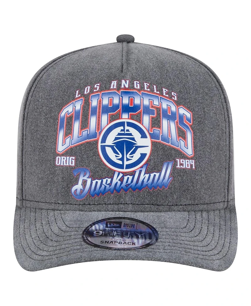 New Era Men's Charcoal La Clippers Throwback Washed Pre-Curved 9FIFTY Snapback Hat