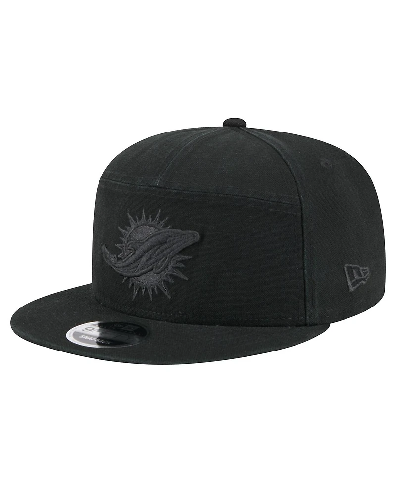 New Era Men's Black Miami Dolphins Adventure Canvas Split Panel 9FIFTY Snapback Hat