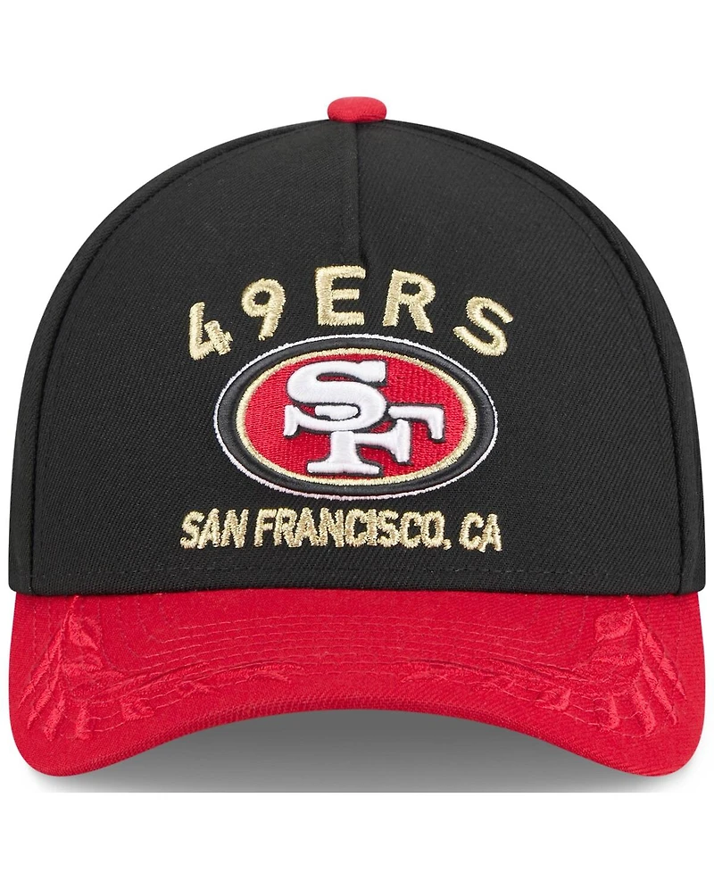 New Era Big Boys and Girls Black/Scarlet San Francisco 49ers 2025 Nfl Draft 9FORTY A-Frame M-Crown Adjustable Hat