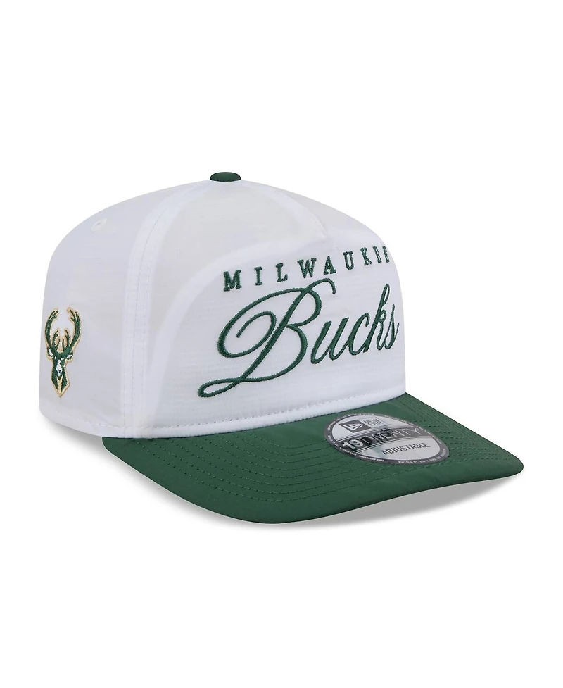 New Era Men's White/Hunter Green Milwaukee Bucks 2025 Nba Draft On-Stage Nylon 19TWENTY Adjustable Hat