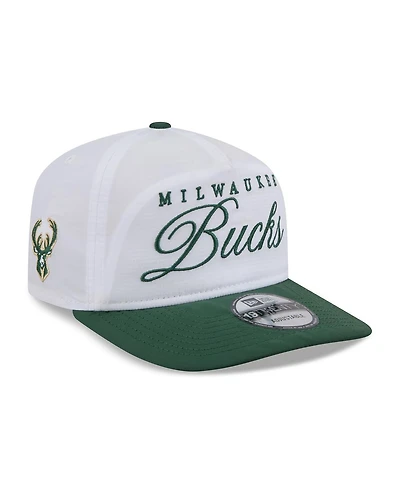 New Era Men's White/Hunter Green Milwaukee Bucks 2025 Nba Draft On-Stage Nylon 19TWENTY Adjustable Hat
