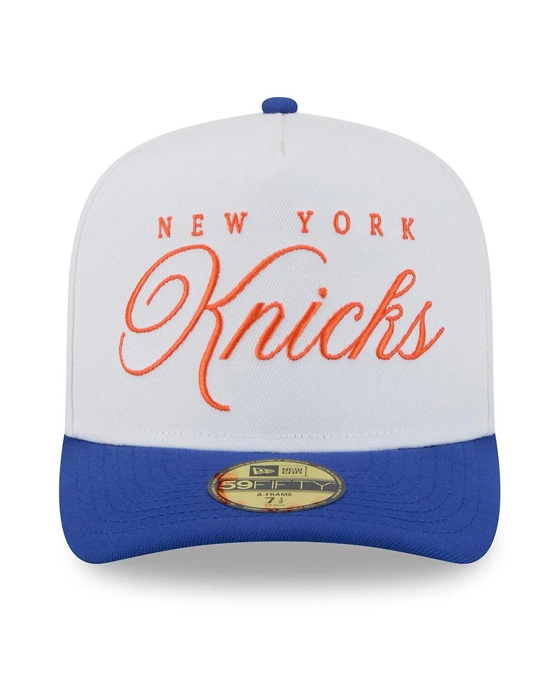 New Era Men's White/Blue York Knicks 2025 Nba Draft A-Frame 59FIFTY Fitted Hat