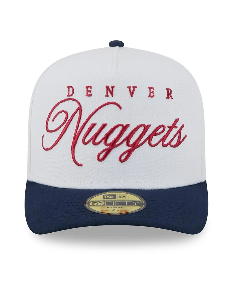 New Era Men's White/Navy Denver Nuggets 2025 Nba Draft A-Frame 59FIFTY Fitted Hat