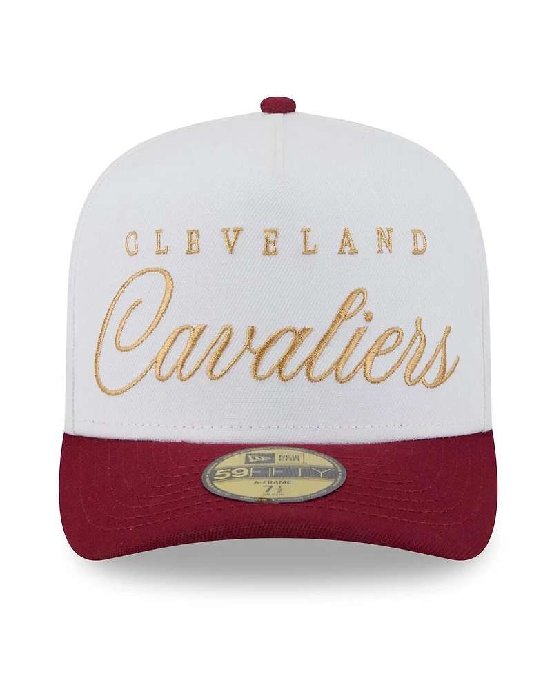 New Era Men's White/Wine Cleveland Cavaliers 2025 Nba Draft A-Frame 59FIFTY Fitted Hat