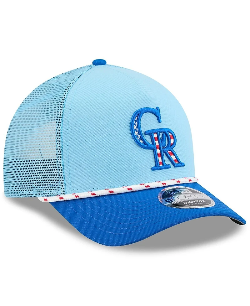 New Era Men's Light Blue/Blue Colorado Rockies 2025 Fourth of July 9FORTY A-Frame M-Crown Adjustable Trucker Hat