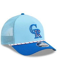 New Era Men's Light Blue/Blue Colorado Rockies 2025 Fourth of July 9FORTY A-Frame M-Crown Adjustable Trucker Hat