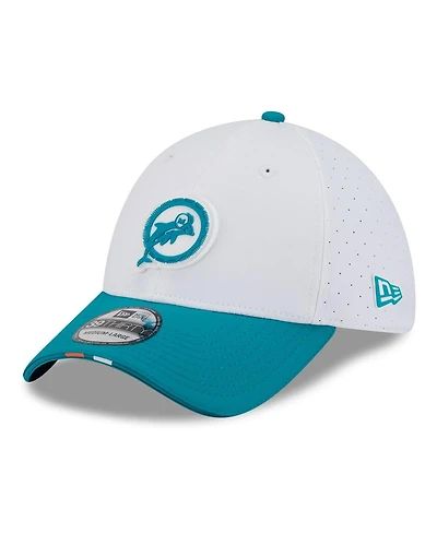 New Era Men's White/Aqua Miami Dolphins 2025 Nfl Training Camp Throwback Logo 39THIRTY Flex Hat