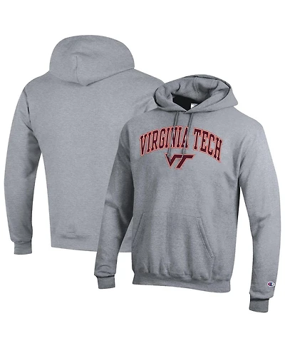 Champion Men's Heather Gray Virginia Tech Hokies Arched Logo Fleece Pullover Hoodie