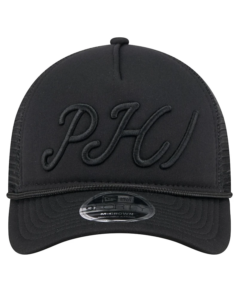 New Era Men's Black Philadelphia Phillies City Initial 9FORTY A-Frame M-Crown Adjustable Trucker Hat