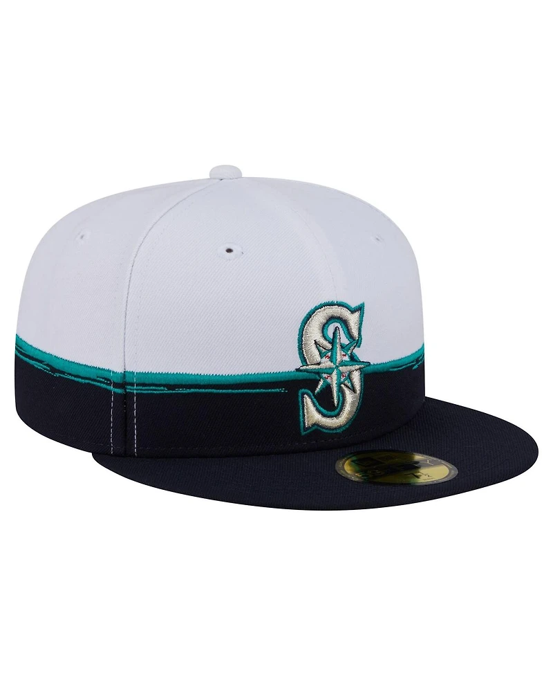New Era Men's Navy/White Seattle Mariners Paint Stroke 59FIFTY Fitted Hat