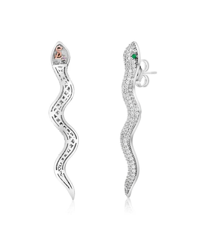Suzy Levian New York Sterling Silver Cubic Zirconia Wild Snake Drop Earrings