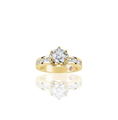 Suzy Levian Golden Sterling Silver Round Cut Cubic Zirconia Crown Setting Ring with Channel Set Band