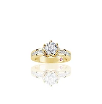 Suzy Levian Golden Sterling Silver Round Cut Cubic Zirconia Crown Setting Ring with Channel Set Band
