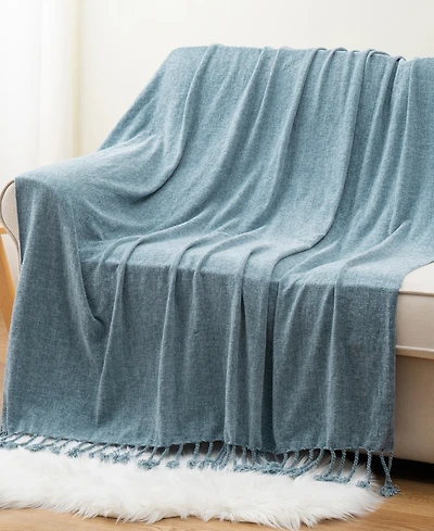 Battilo Lifestyle Chenille Throw with Fringe Tassels, 50" x 60"