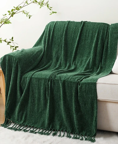 Battilo Lifestyle Chenille Throw with Fringe Tassels, 50" x 60"