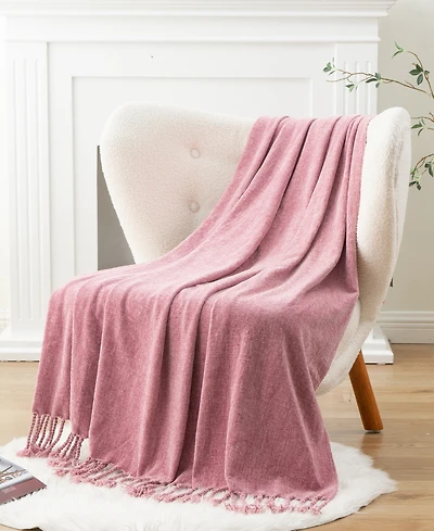 Battilo Lifestyle Chenille Throw with Fringe Tassels, 50" x 60"