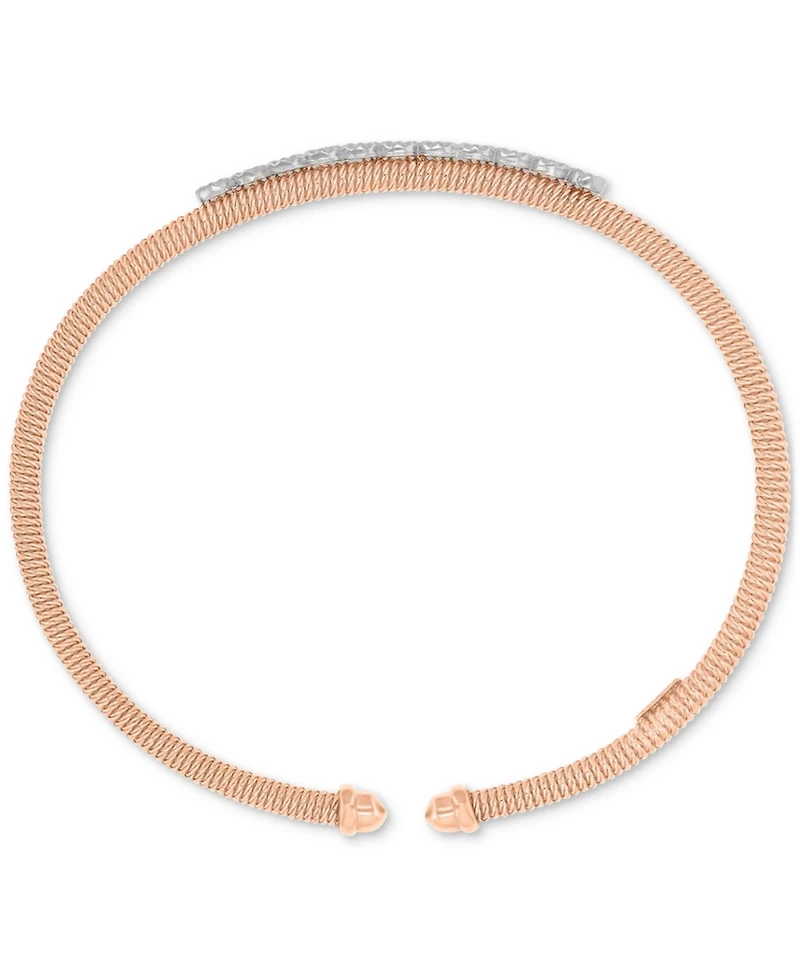 Round-Cut Cubic Zirconia Mesh Cuff Bracelet Sterling Silver or 14k Gold Rose Over