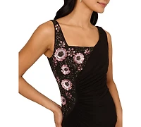 Adrianna Papell Women's Jersey Beaded Long Sleeveless Dress