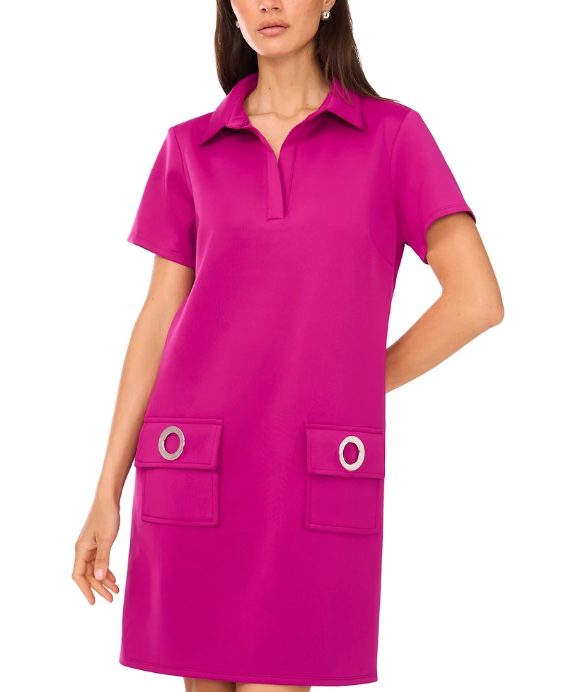 Msk Women's Collared Scuba Short-Sleeve Shift Dress