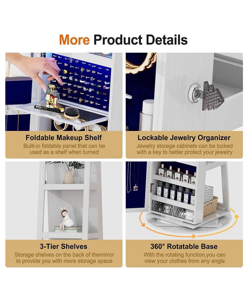 Vlsrka Led jewelry storage cabinet with back storage shelves and 360° rotation.