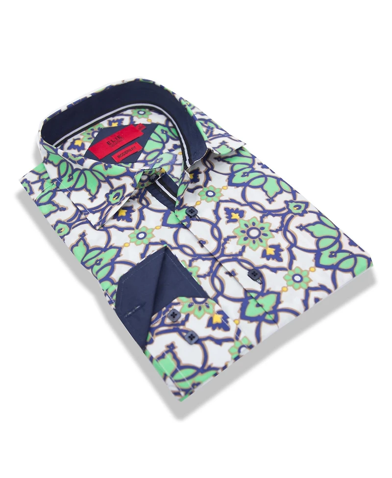 Elie Balleh Boys White Slim Fit Printed Button-Down Shirt