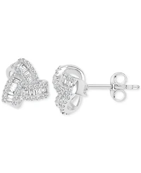 2-Pc. Set Cubic Zirconia Round & Baguette Love Knot Pendant Necklace & Coordinating Stud Earrings in Sterling Silver
