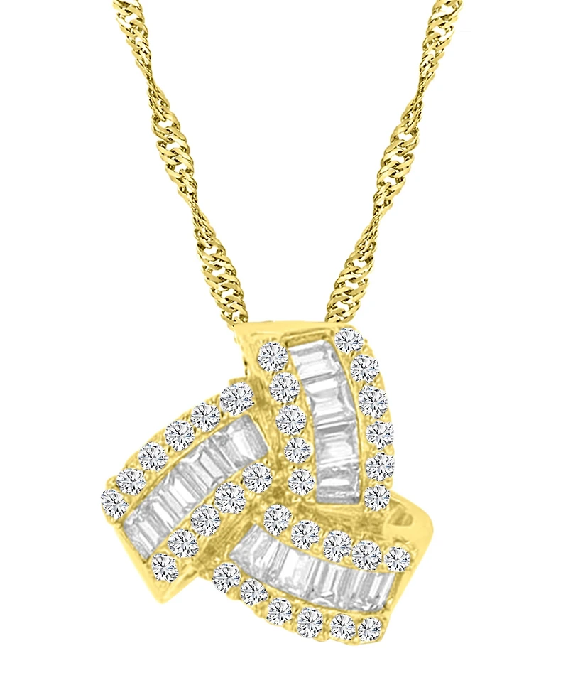 2-Pc. Set Cubic Zirconia Round & Baguette Love Knot Pendant Necklace & Coordinating Stud Earrings in 14k Gold-Plated Sterling Silver