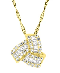 2-Pc. Set Cubic Zirconia Round & Baguette Love Knot Pendant Necklace & Coordinating Stud Earrings in 14k Gold-Plated Sterling Silver
