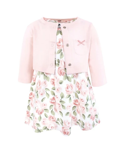 Hudson Baby Girls Comfortable Cotton Dress and Matching Cardigan Set