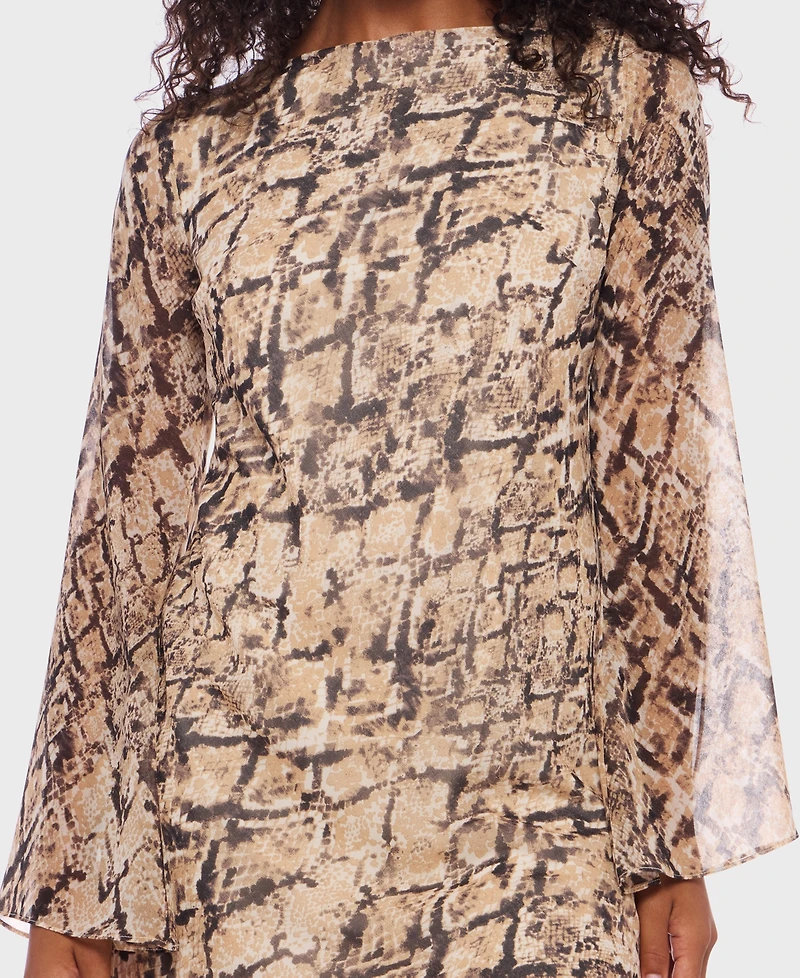 B Darlin Juniors' Snake-Print Tie-Back Long-Sleeve Short Dress