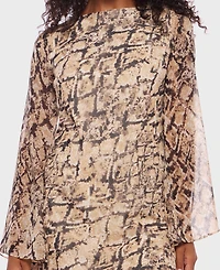 B Darlin Juniors' Snake-Print Tie-Back Long-Sleeve Short Dress