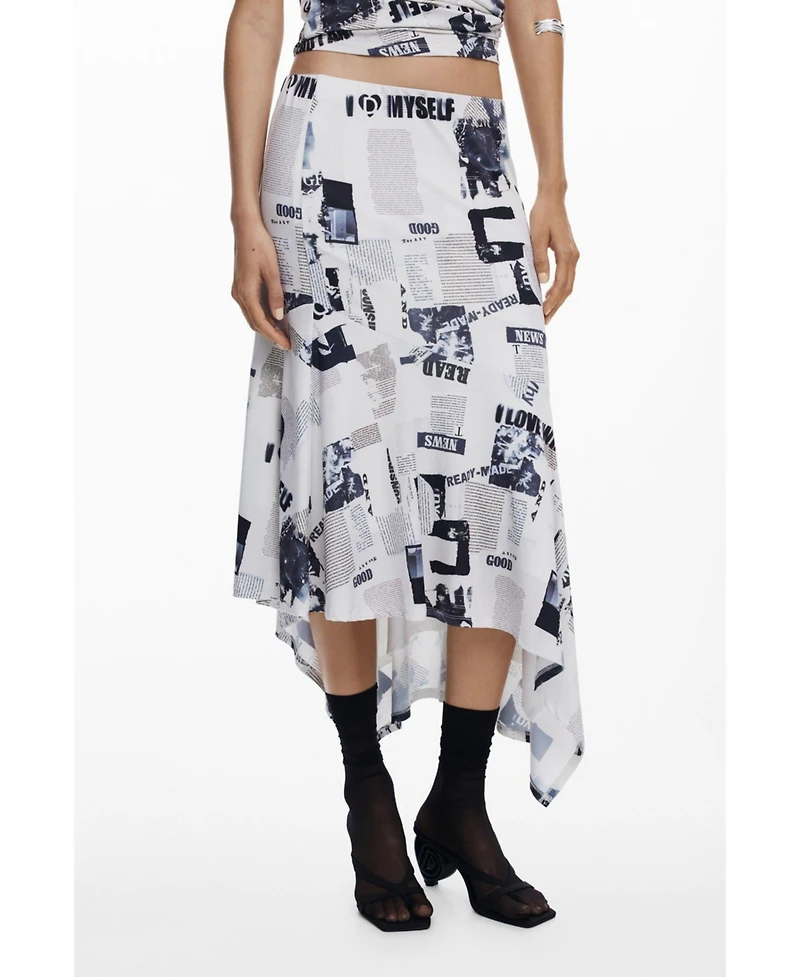 Desigual Women's Newspaper asymmetrical skirt