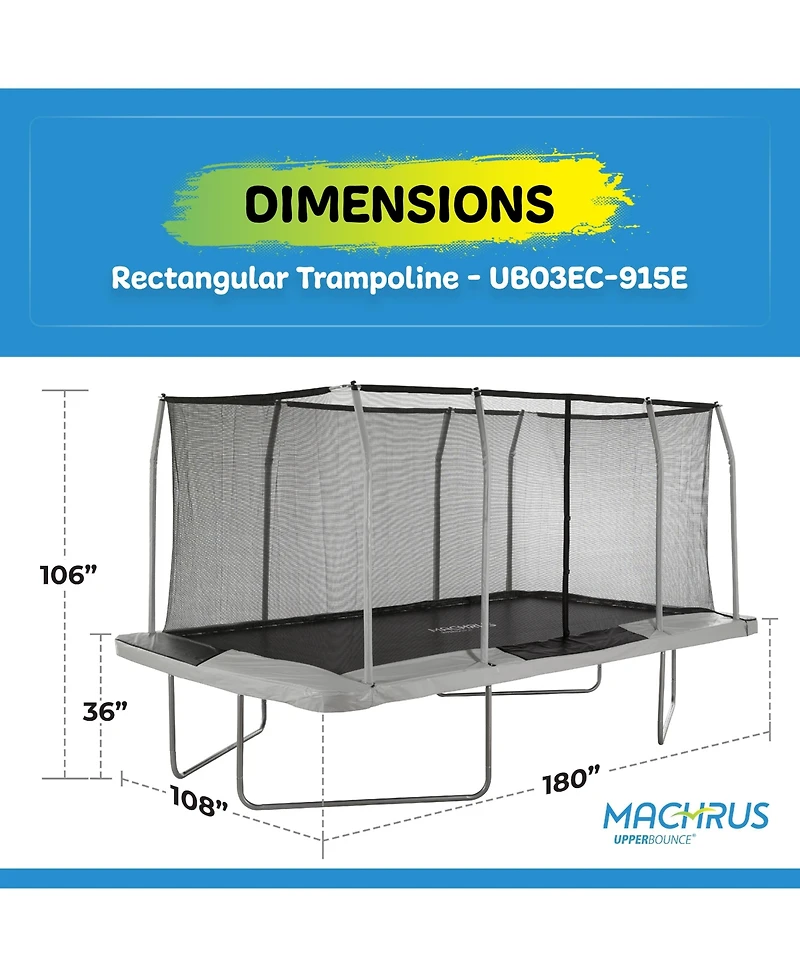 Plexalife 9' X 15' Gymnastics Style, Rectangular Trampoline Set with Premium Top-Ring Enclosure System - Beige/Black