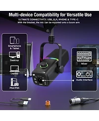 Zealsound Xlr/Usb Dynamic Mic for Gaming & Podcast, Rgb Light, Mute, Mic Gain, Headphones Jack, Desktop Stand for iPhone, Pc, PS4/PS5, YouTube
