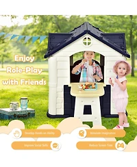 Playhouse for Kids, Outdoor Garden Games Cottage w/Working Doors & Windows