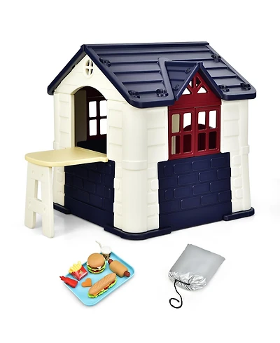 Playhouse for Kids, Outdoor Garden Games Cottage w/Working Doors & Windows