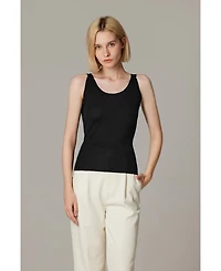 Jennie Liu Women's Scoop Neck Tank Top | 75% Merino Wool 25% Silk Ultra-Soft Layering Essential Natrual Moisture Wicking Sweater