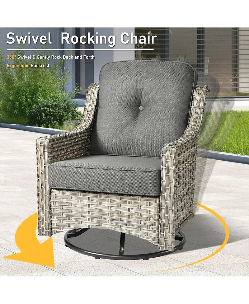 Xizzi 5 Piece Outdoor Rattan Patio Furniture Set with 3 Seat Sofa,Swivel Rocking Chairs,Solar Coffee Table,Wicker Sofa for Backyard and Porch