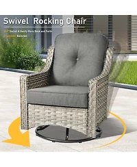 Xizzi 5 Piece Outdoor Rattan Patio Furniture Set with 3 Seat Sofa,Swivel Rocking Chairs,Solar Coffee Table,Wicker Sofa for Backyard and Porch