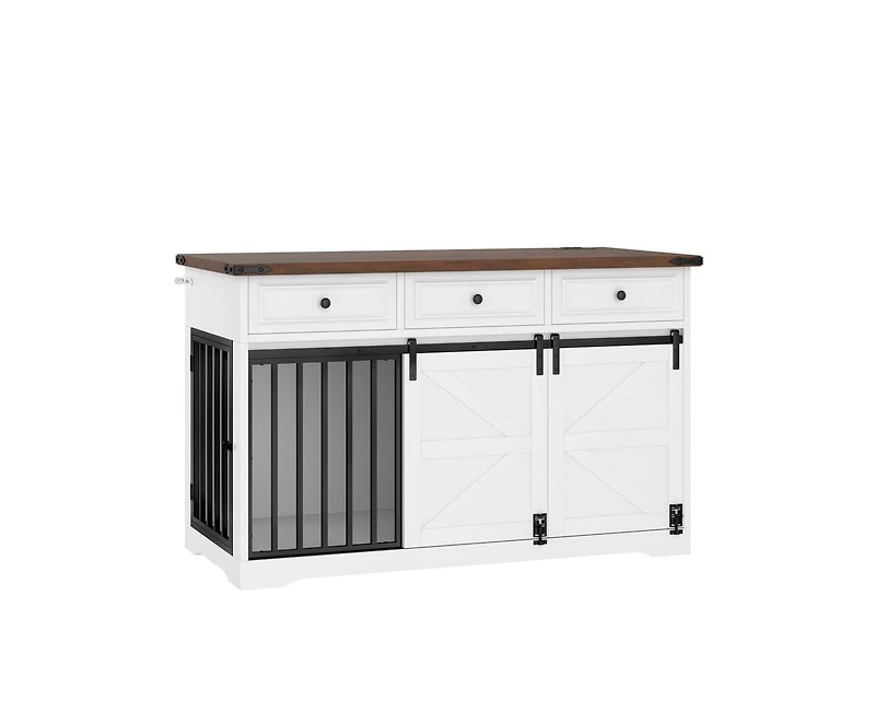 Casainc 55.1" Dog Crate Kennel with 3 Storage Drawers and Sliding Barn Door