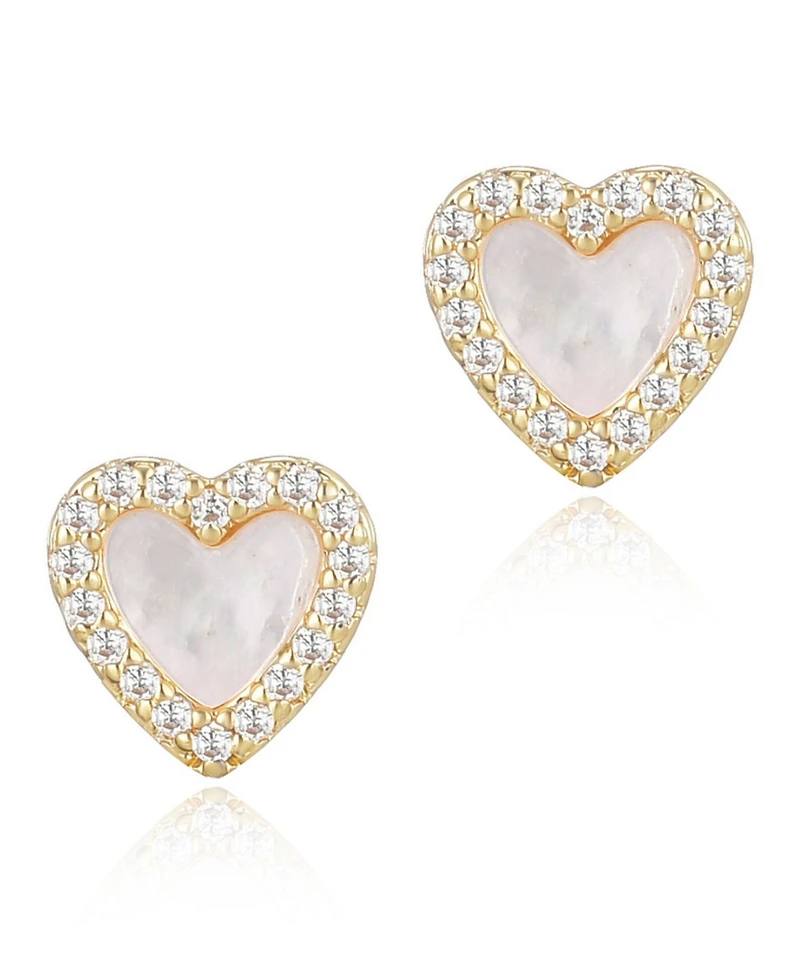 Adornia Gold Mother of Pearl Mini Halo Heart Stud Earrings
